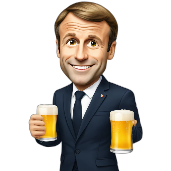 Emmanuel Macron avec une bière emoji