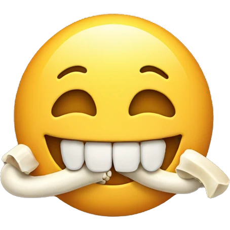 Smiling emoji with bone in mouth emoji