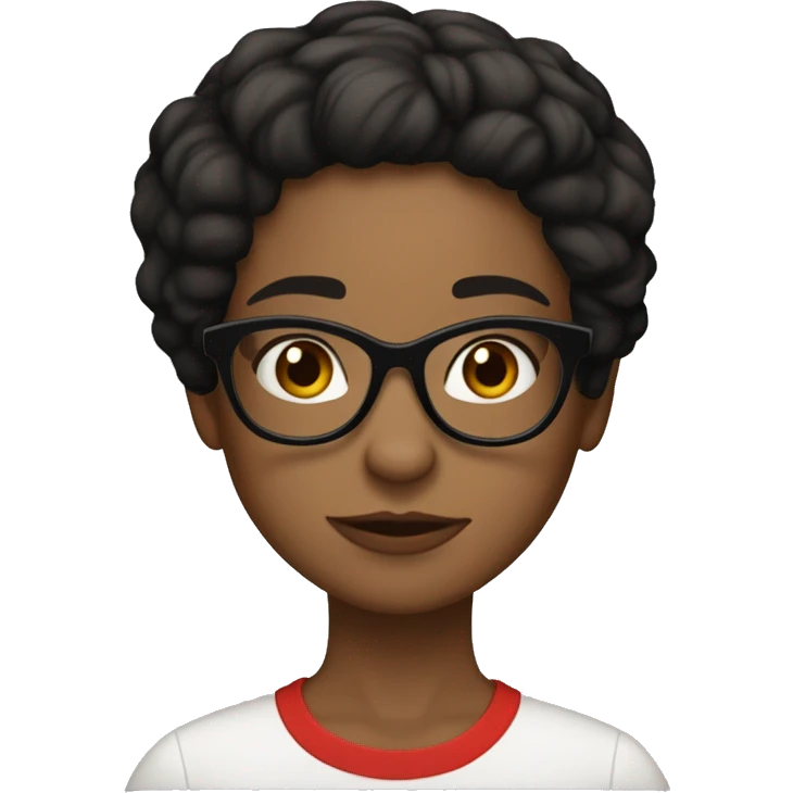 gir of 25 years using round glasses, medium short black wavy hair, brown eyes with eyelinr and red listick emoji