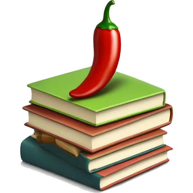 stack of books with a chili pepper emoji