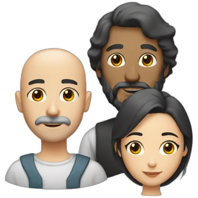 bald man with a gray beard and a thin woman with long black hair emoji