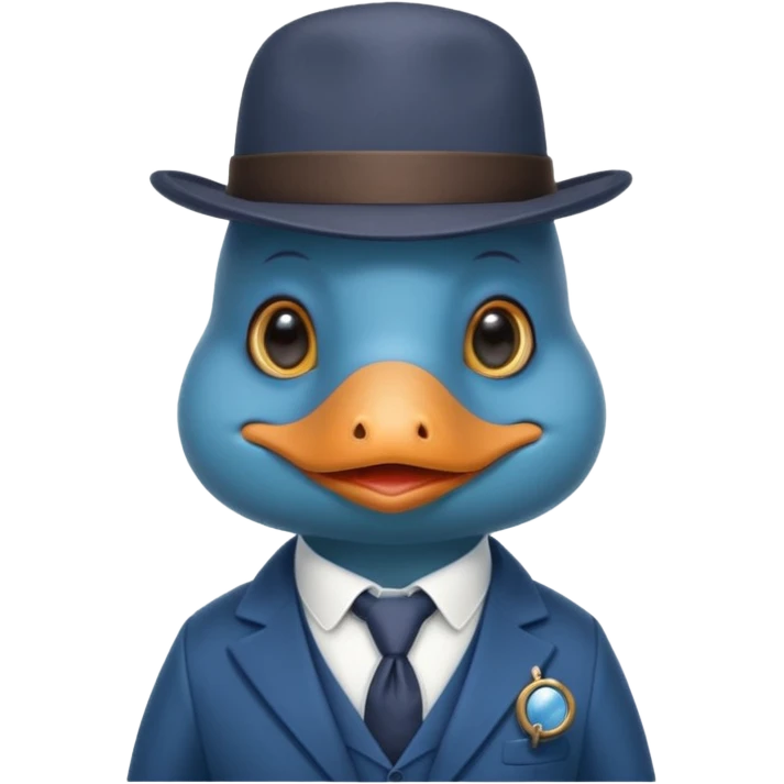 cute blue platypus with a detective hat and monocle on his eye, no  hands, looks like a platypus but blue, the hat and suit are anything but blue emoji