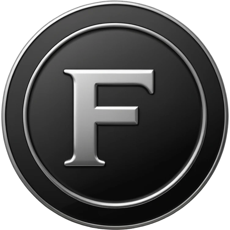 Emoji icon of a black coin with engraved letter F, minimalist style, isolated, no color emoji