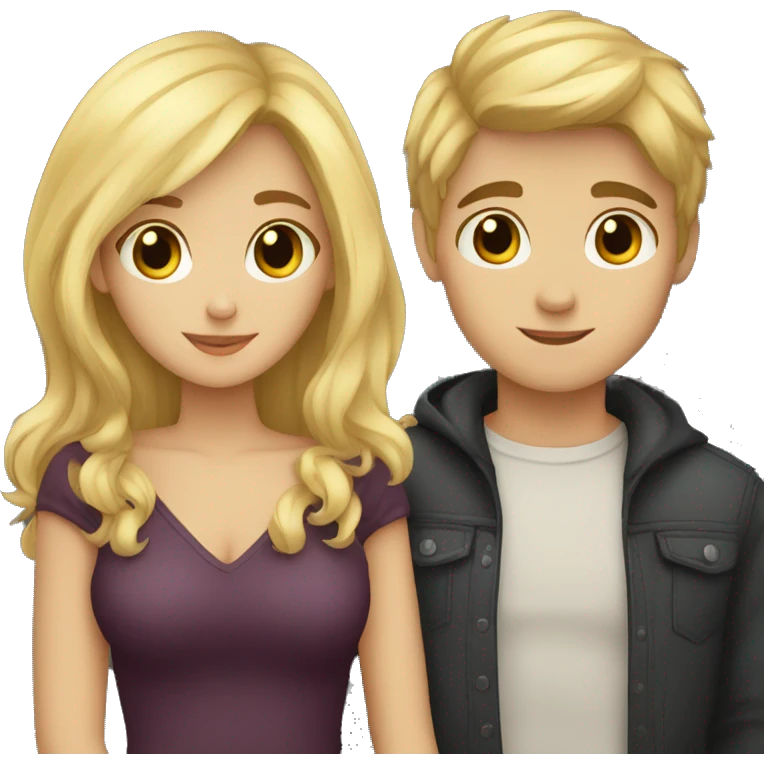 A blonde-haired girl and a dark-haired boy cuddling emoji