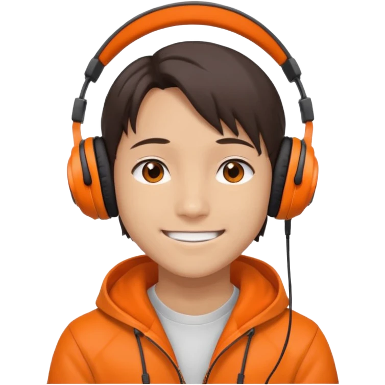 Yoh Asakura with signature orange headphones, smiling emoji