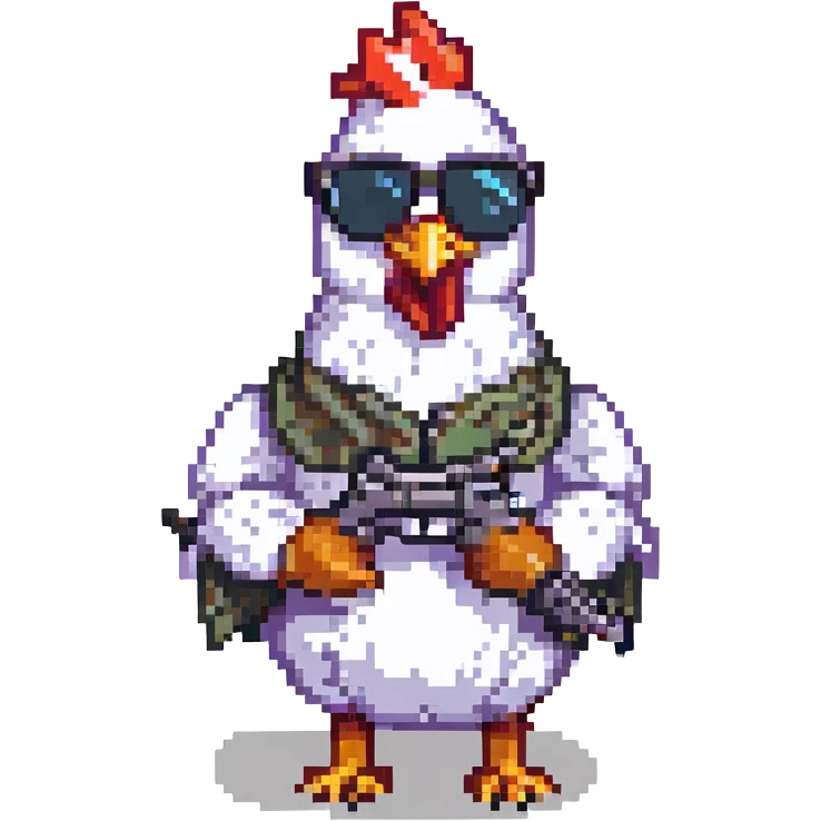 chicken with sunglasses and a gun emoji