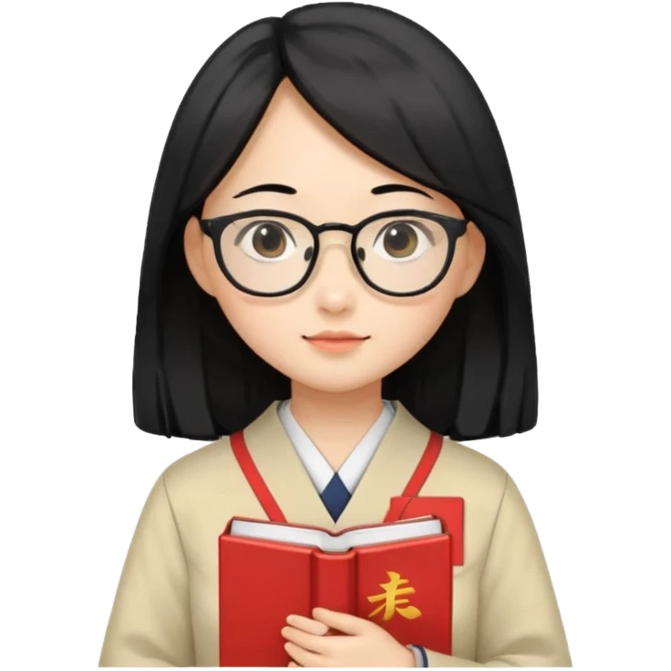 A student, asian girl, long black hair, wearing glasses, japanese uniform, hold book in front of their chest emoji