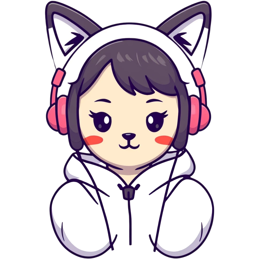 Cute anime style Japanese girl wearing colorful cat ear headphones emoji