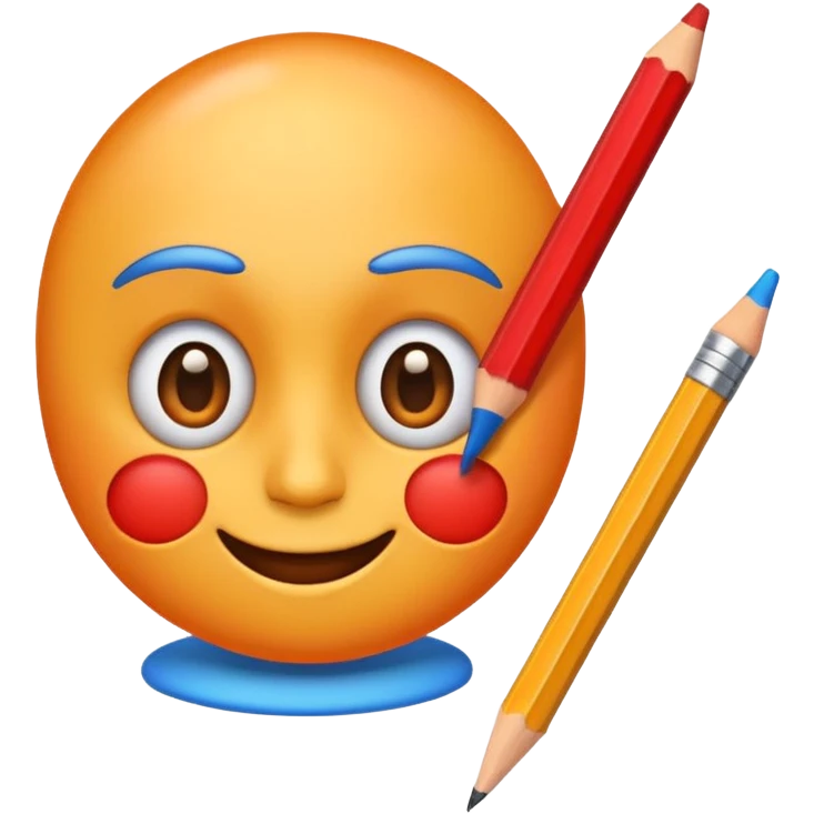 Create a colorful and fun emoji icon representing cartooning. Include elements like a pencil, sketchbook, and exaggerated facial expressions. Use bright, playful colors like orange, red, and blue, and make sure the design reflects a lighthearted, creative vibe. Ensure the background is transparent. emoji