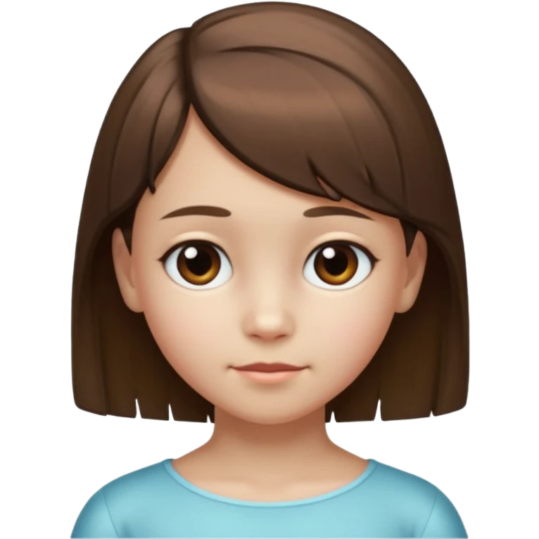 Head without neck of a 10-year-old girl with pearly skin, short brown hair partially pulled back, and a slight fringe on her forehead. emoji