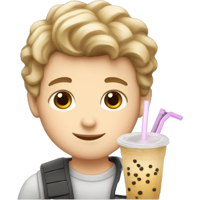 white boy with boba tea emoji