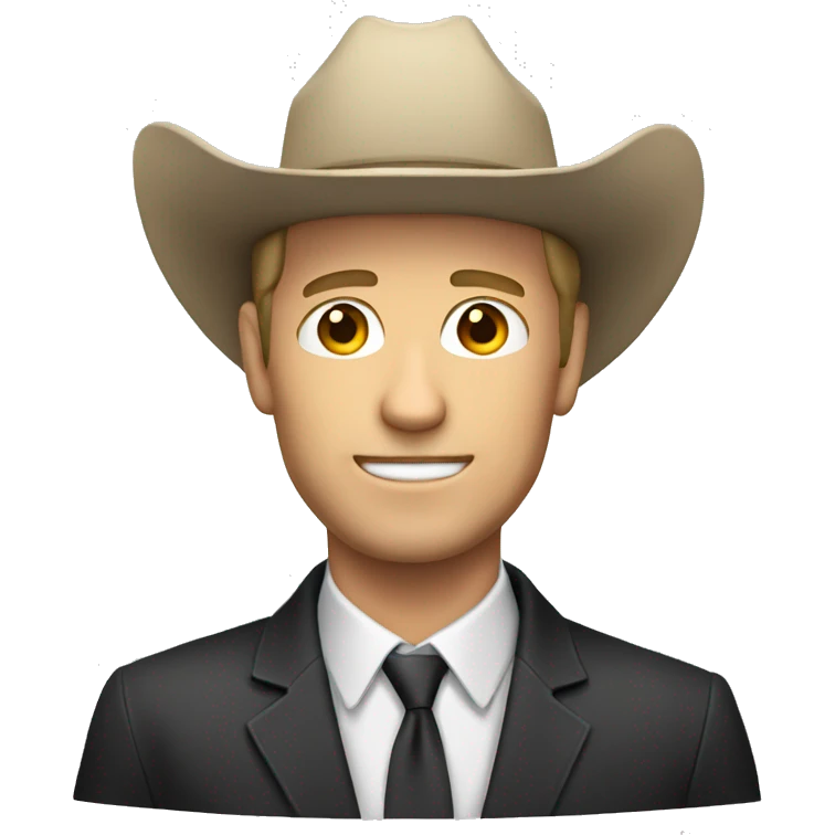 White man in a suit with a cowboy hat emoji