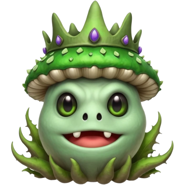 poisonous mushroom king monster portrait, head and shoulders only, giant toxic mushroom crown head, glowing green spore aura, animal-like eyes, thick fungal body texture, 3D cartoon, mobile game icon style, clean background, no text, no watermark

 emoji
