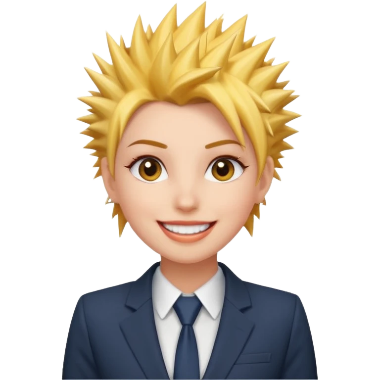 fat spiky haired happy woman with suit emoji