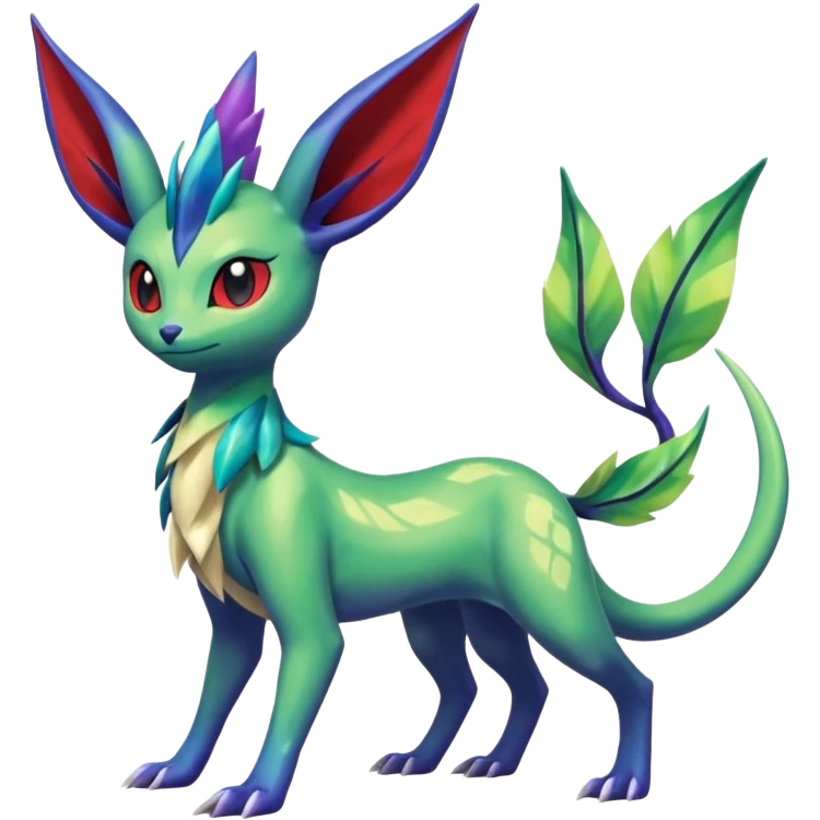 Shiny Aural Leafeon-Keldeon-Celebi-Amaura-Salandit-Fakémon-fusion (full body) emoji