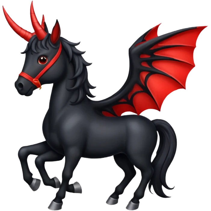 black horse with horns and red bat wings emoji