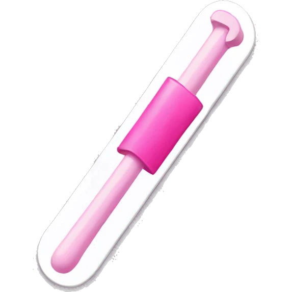 White flat plastic stick with pink end and pink positive sign emoji