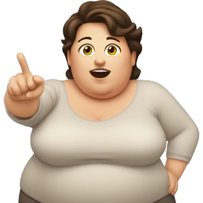 middle aged overweight brunette pointing surprised at what she sees emoji