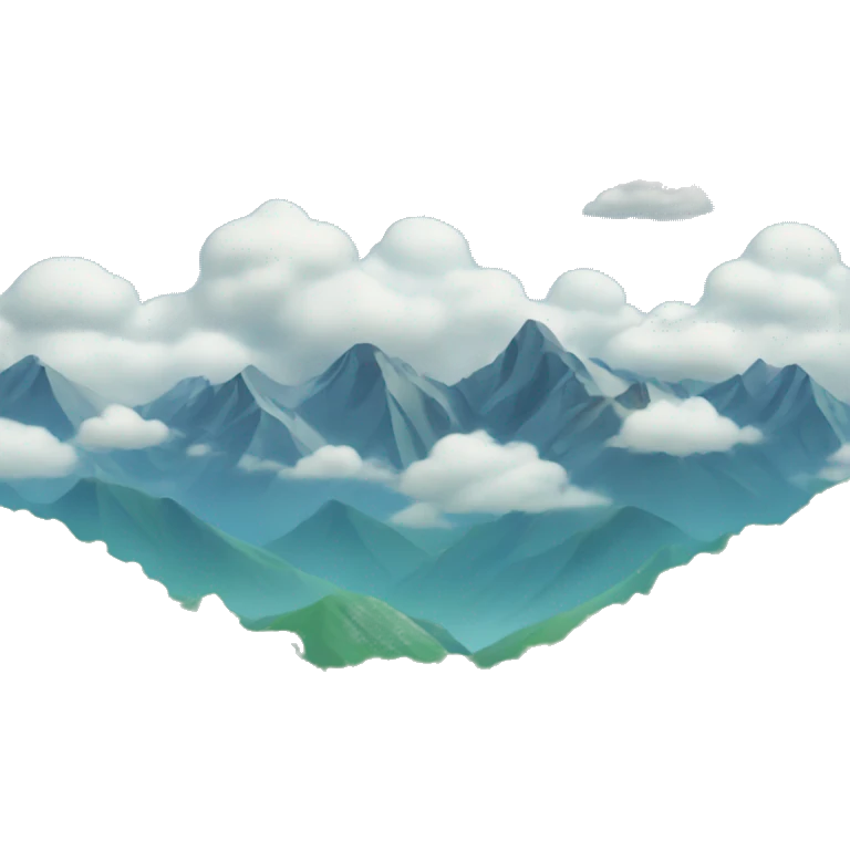 Background: mountains, forest, blue sky with clouds. emoji