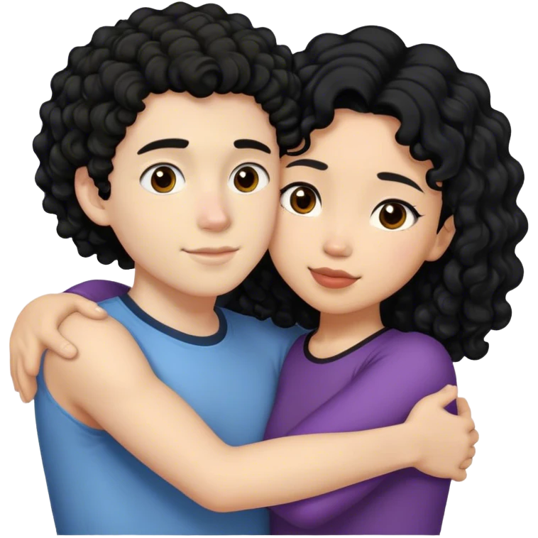 A white boy with black curly hair hugging a shorter asian girl with black hair  emoji