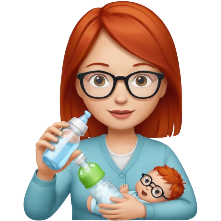 red lang haired woman with glasses with baby bottle emoji