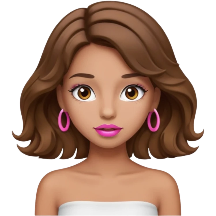 tan girl with long eyelashes wavy brown hair and white tube top emoji