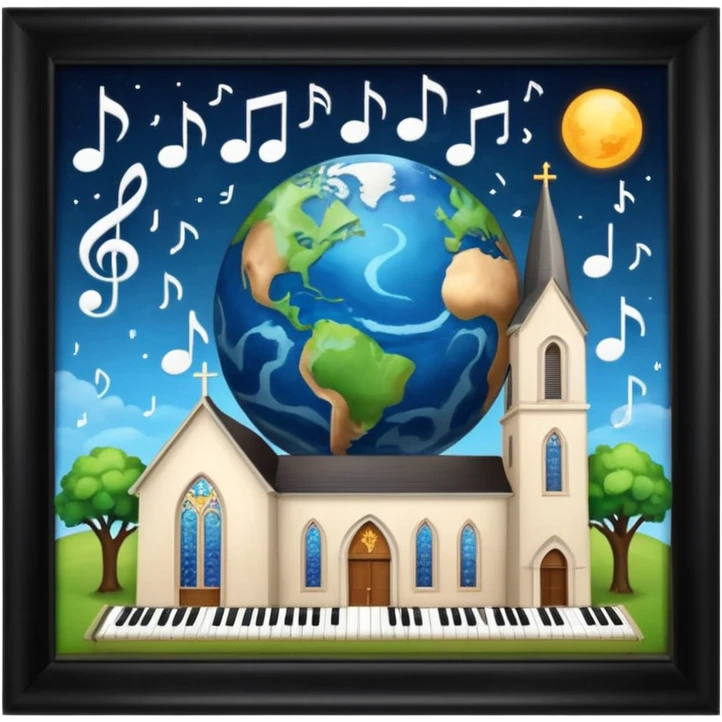 Earth and music notes and church emoji