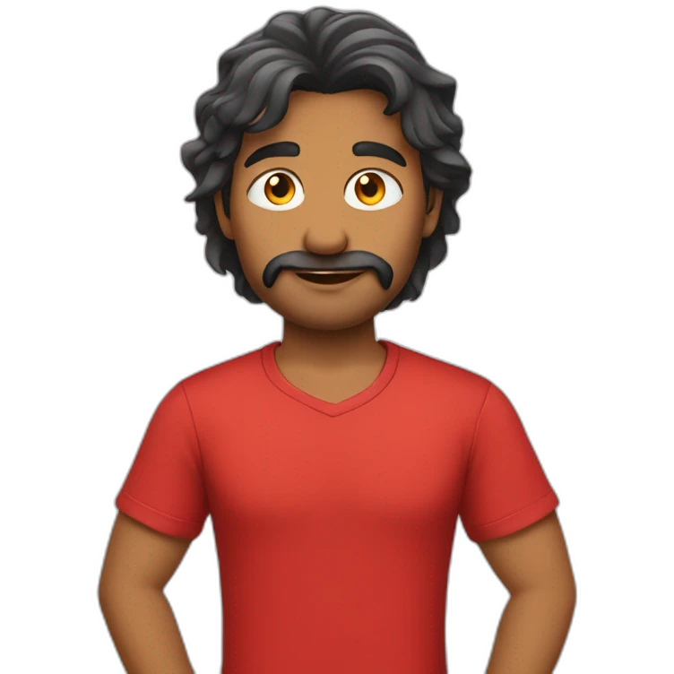fair indian man in red t shirt red watch red phone emoji