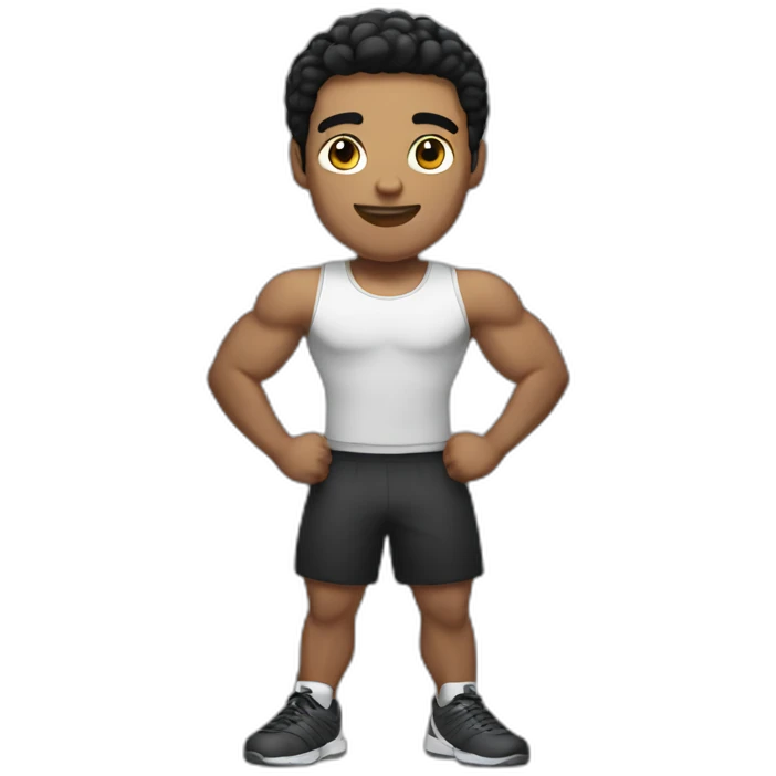 man with athletic body, light skin and black hair doing a pose emoji
