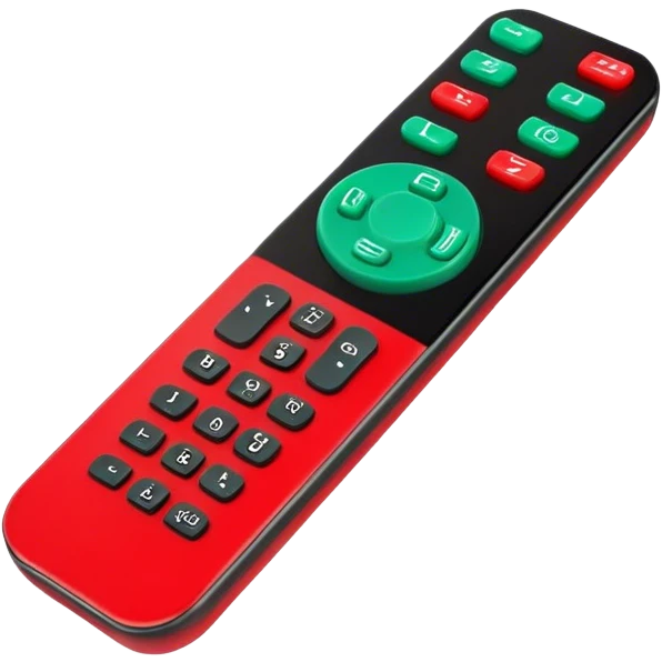 Red and black remote control with a background emerald emoji
