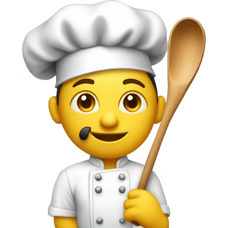 Chef, yellow skin. with a wooden ladle in one hand, a camera in the other hand. emoji