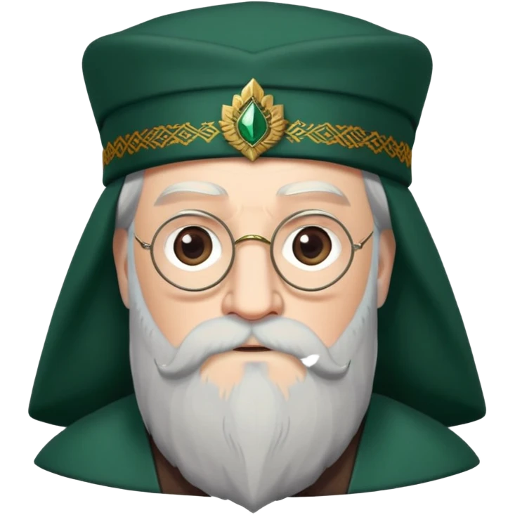albus dumbledore long beard from harry potter with dark green turkish fez hat and decorative motifs, no gem emoji