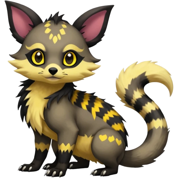 Rare warm-colored exotic cute epic aesthetic gothic colorful Salandit-Eevee-Civet-species-Fakemon-hybrid-creature, with wild markings, full body emoji