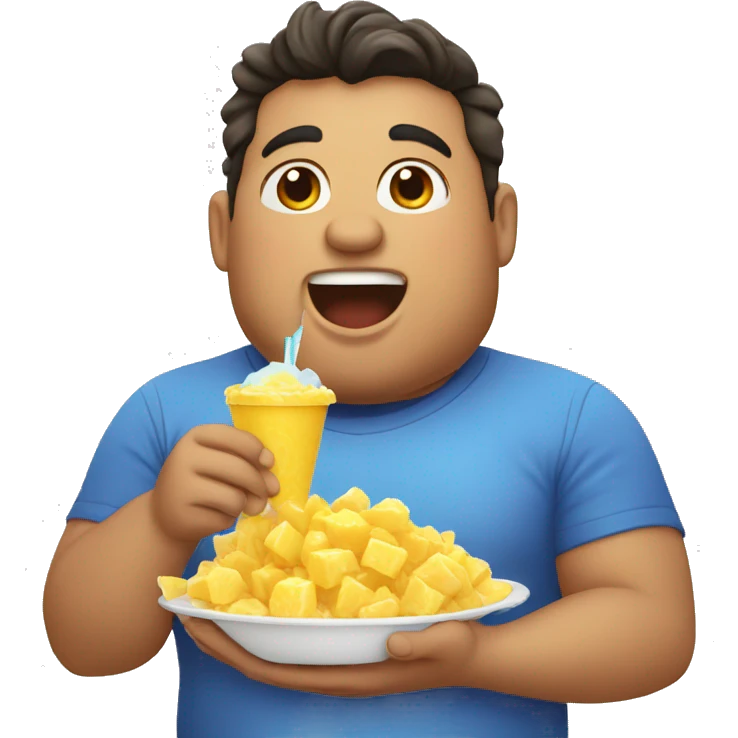 Fat handsome boy eating ice  emoji