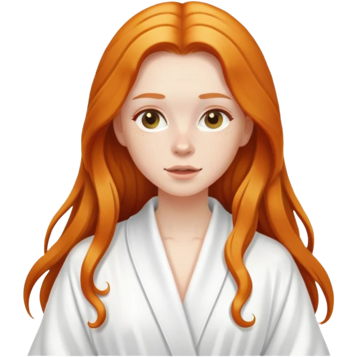 Ginger girl in white robe long wet hair relaxing skin care emoji