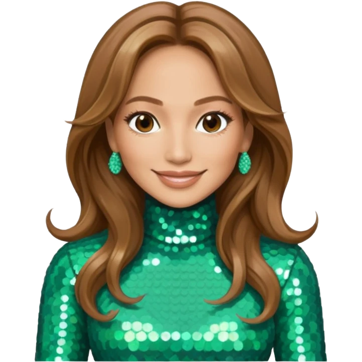 Jennifer Lopez with long  light brown hair, seafoam green sequin outfit emoji
