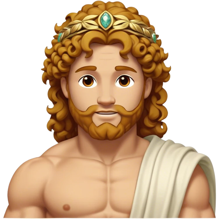 Cinematic Realistic Hercules Portrait, head tilted dramatically with an exaggeratedly amused expression, blending the fierce valor of the Hercules with the classic elegance of Michelangelo's David. His light tan skin and thick, curly, golden brown hair, rendered with meticulous classical detail, frame a face of heroic determination and playful charm. Clad in a gracefully draped white robe adorned with subtle golden embellishments and accented by a distinguished Greek laurel wreath, dynamic lighting accentuates both his formidable physical power and his approachable, spirited demeanor. emoji