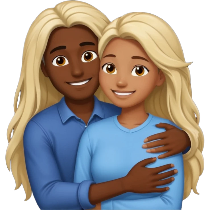 dark skin girlfriend hugs mixed boyfriend with long hair  emoji