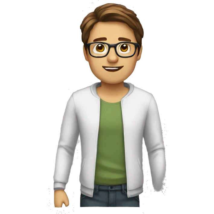 a man with brown hair and glasses getting dressed\ emoji