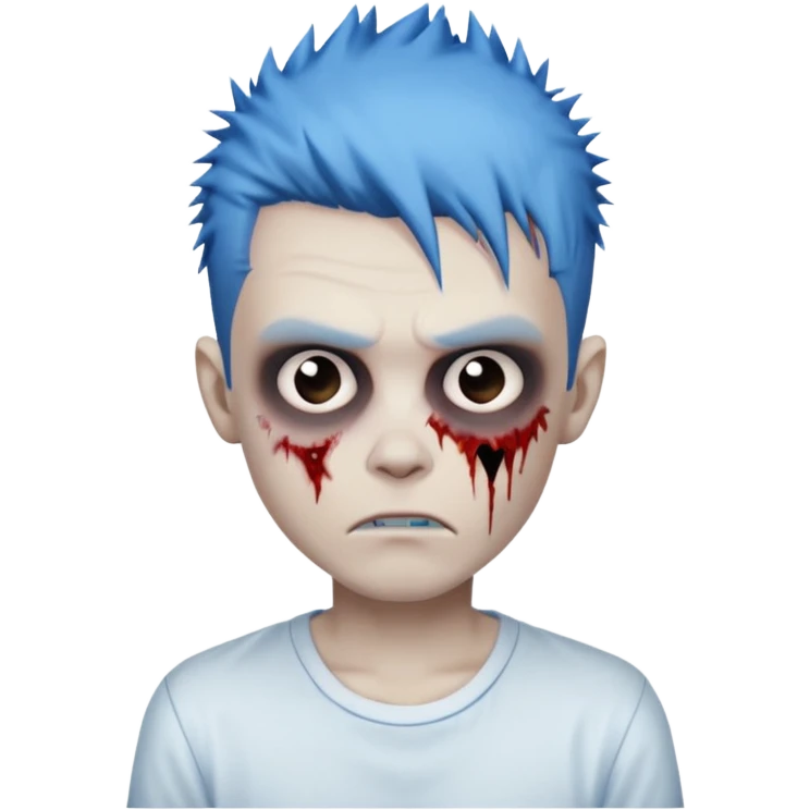 zombie boy with blue spiky emo hair, white shirt emoji