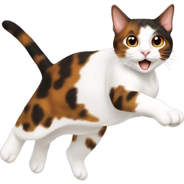 tortoiseshell cat jumping, more white on a cat emoji