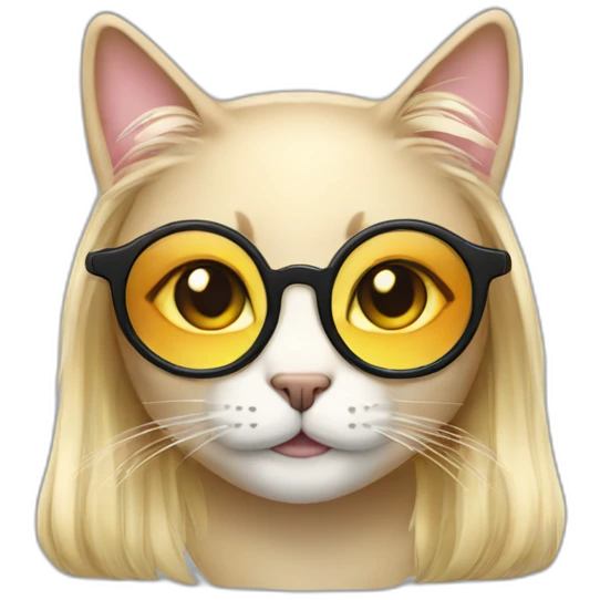 Long Blonde hair female cat with circular glasses emoji