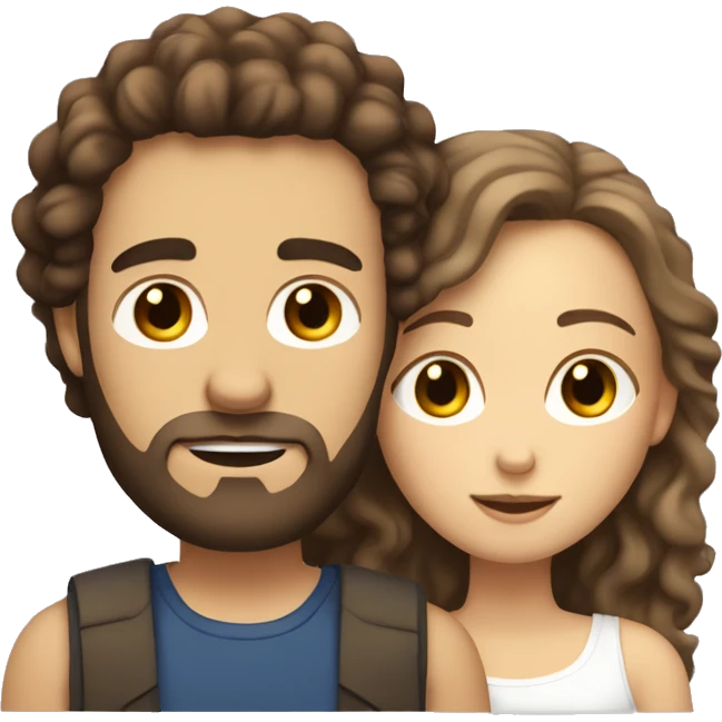 White woman with long dark curly hair cuddling with white guy with brown hair and beard emoji