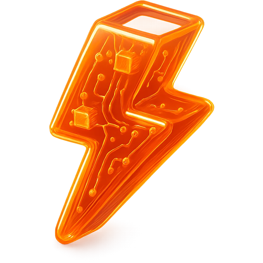 orange lightning bolt with neon glow glossy circuit style emoji