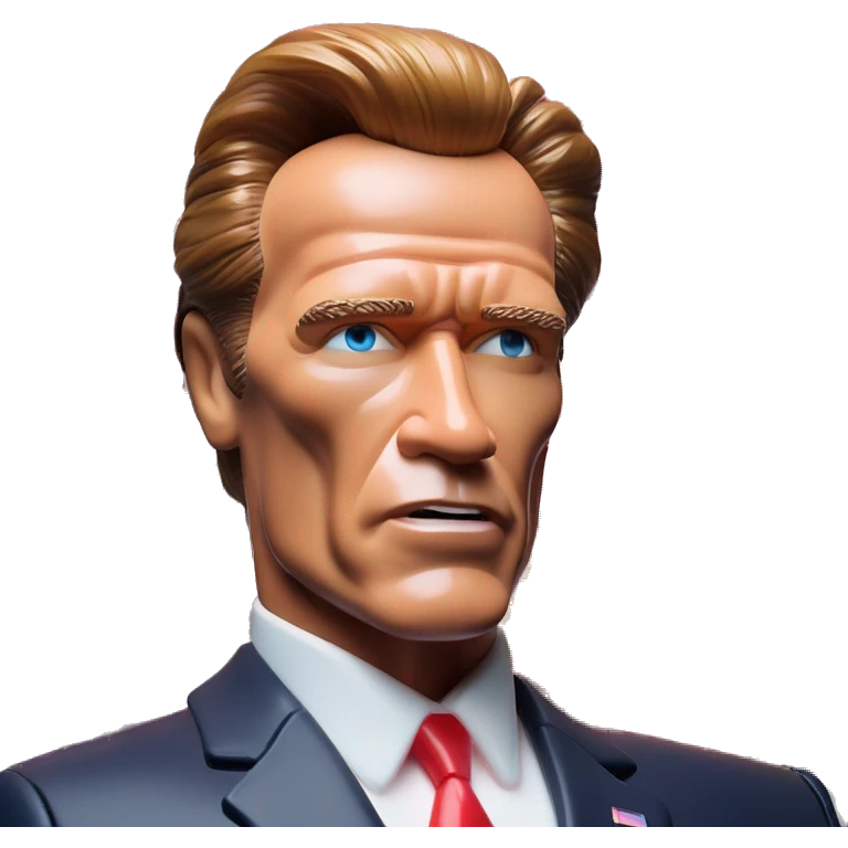 US president Arnold Schwarzenegger in Barbie style, oil paint, mysterious eyes, intricate lips, masterpiece pose, odd perspective, beautiful, desirable, logical, midsommar, ikea emoji