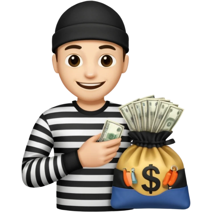 A robber with a black and white shirt with a bag of money  emoji