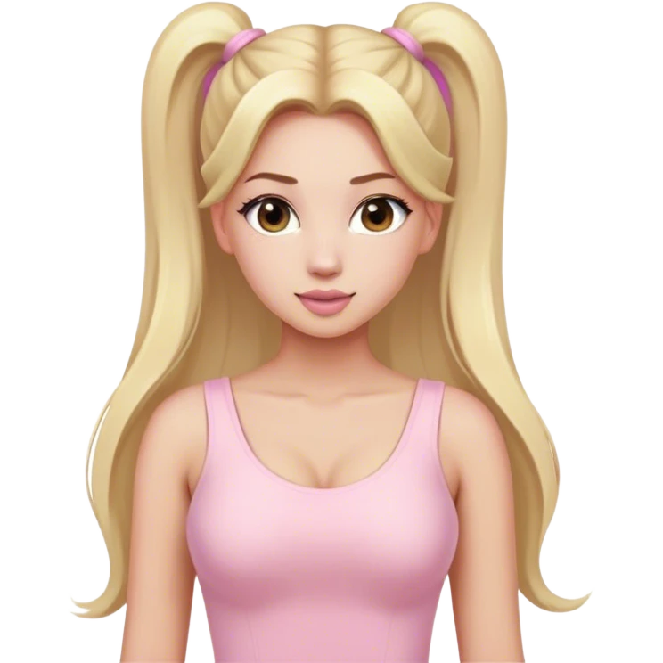 Beautiful woman with long blonde ponytails wearing light pink bodycon dress emoji