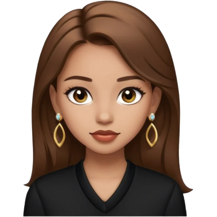 Μια κοπέλα καστανή με μαύρα ωραία ρουχα και σκουλαρίκια και κοσμήματα και βαμμένη ελαφρό emoji