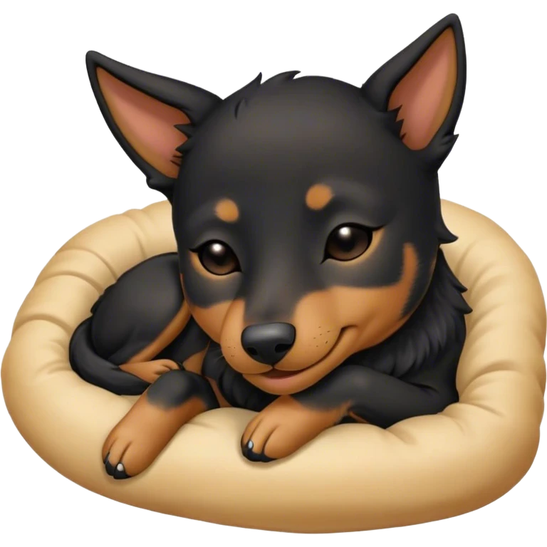 Meme-Worthy Cute Sleeping Black and Tan Kelpie Portrait Emoji, Head resting peacefully with a contented smile, showcasing a delightfully agile build and a luxuriously soft black and tan Fur, eyes shut in a serene nap, Simplified yet hilariously adorable features, highly detailed, glowing with a soft, drowsy light, high shine, relaxed and utterly lovable, stylized with an air of playful laziness, bright and heartwarming, soft glowing outline, capturing the essence of a comically sleepy herder, so meme-worthy it feels like it could instantly become the next viral sensation of adorable slumber! emoji
