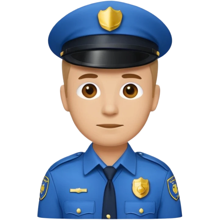 policeman emoji, blue uniform collar and badge visible, head and shoulders only, no cap/hat/headwear, flat emoji style, centered, bold outline, minimal detail, plain background emoji